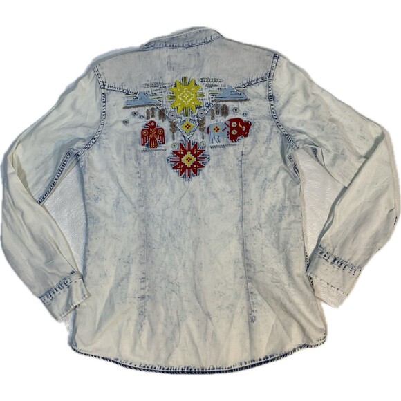 RRR Shirt sz M Acid Wash Southwestern Embroidered - Picture 6 of 11